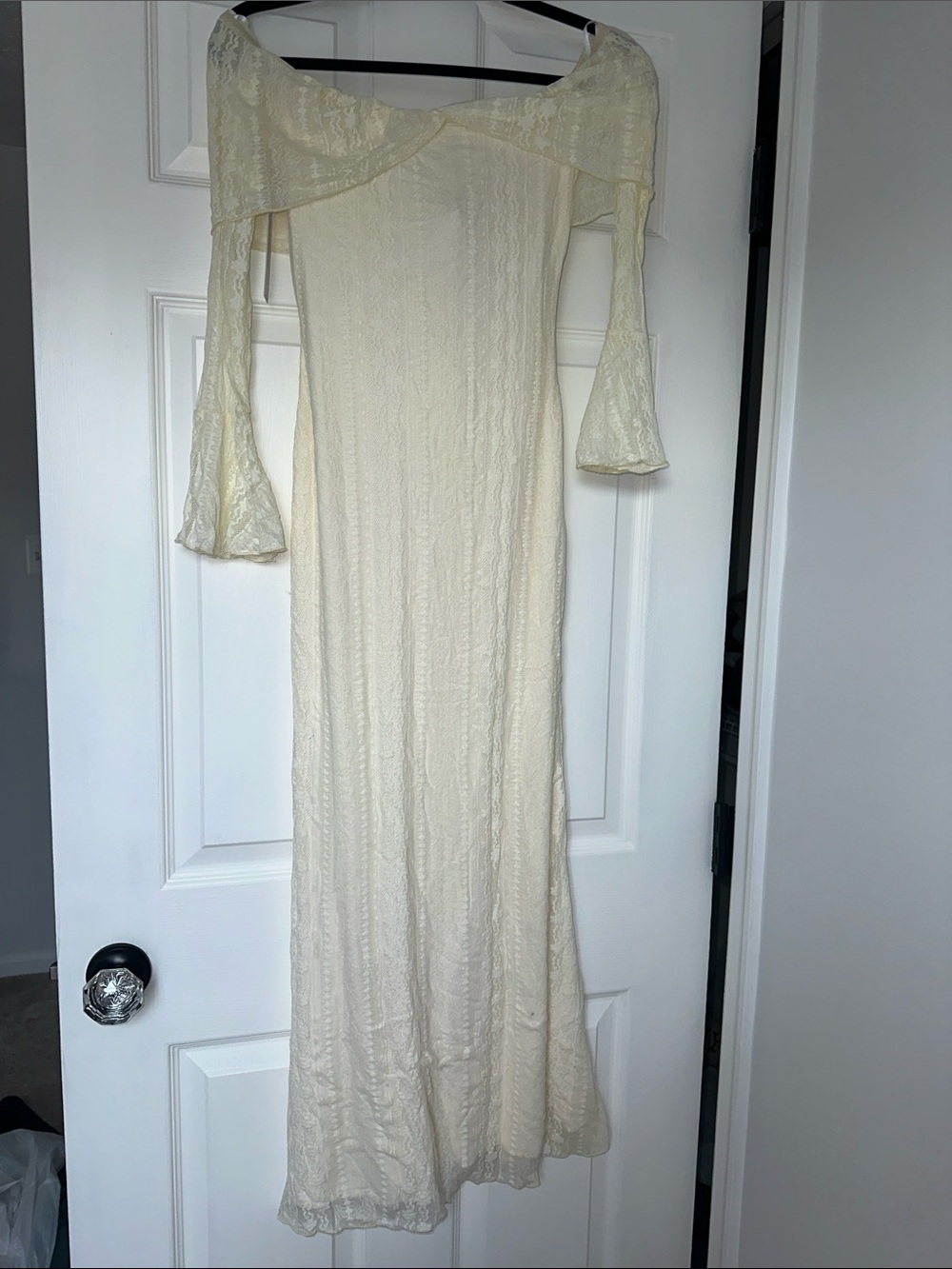 Princess Polly Cream Off-Shoulder Lace Maxi Dress